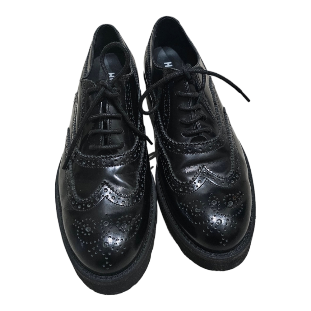 Hogan women's Oxford derby shoes size 36.5 Italy Brogues Black Leather